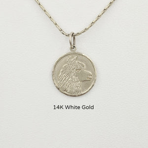 Alpaca Huacaya Head Coin Pendant - 14K White Gold