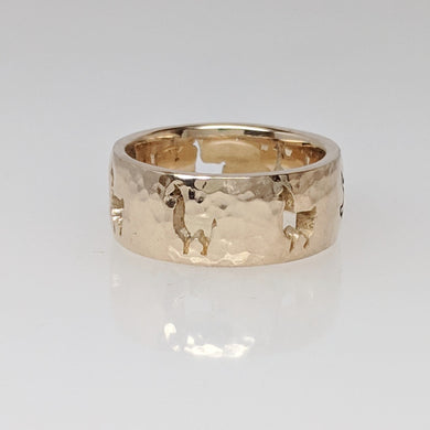 Llama Silhouette Icon Punch Ring - 14K Gold, Hammered Finish