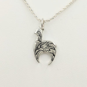  Hand Engraved Huacaya Alpaca Crescent Pendant - Sterling Silver
