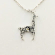 Load image into Gallery viewer,  Hand Engraved Llama Crescent Pendant -with gemstone - Sterling Silver