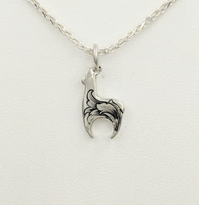  Hand Engraved Huacaya Alpaca Crescent Pendant - Sterling Silver