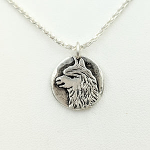 Alpaca Huacaya Relic Style Coin Pendant - Sterling Silver