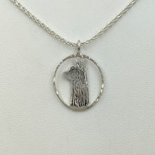 Load image into Gallery viewer, Alpaca Suri Head Open View Pendant - Oval Shape  Hammered Rim  Sterling Silver