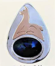 Load image into Gallery viewer, Custom Teardrop Shaped Pendant with a 14K Rose Gold Cushing Animal and a Lapis Cabochon Accent