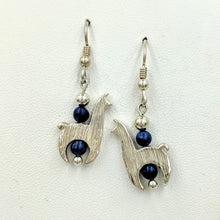Load image into Gallery viewer, Llama Crescent Earrings WithLapis Gemstone Beads - Sterling Silver  Fiber and Shiny Finish on French Wires