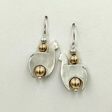 Load image into Gallery viewer, Alpaca Huacaya Crescent Earrings With Gold-Filled Beads &amp; Satin Finish - Unique design; Sterling silver Alpaca - hand-made accented with gold-filled beads &amp; hanging on French wires.