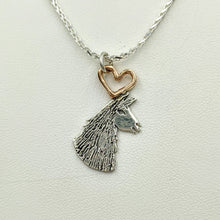 Load image into Gallery viewer, Llama Silhouette Profile Pendant with Heart - Sterling silver with a 14K Yellow Gold Heart
