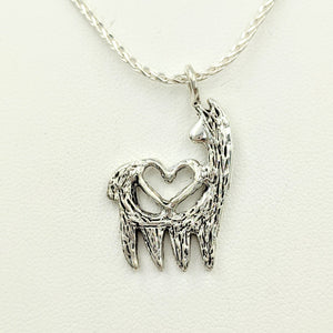 Alpaca or Llama Reflection Open Heart Pendant - Sterling Silver
