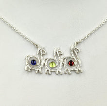 Load image into Gallery viewer, Alpaca or Llama Compact Spiral Bar Necklace with Cabochon Gemstones - Iolite, Peridot and Garnet
