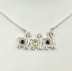 Alpaca or Llama Compact Spiral Bar Necklace with Cabochon Gemstones - Iolite, Peridot and Garnet