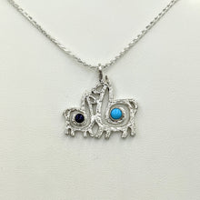Load image into Gallery viewer, Alpaca or Llama Duo Compact Spiral Pendant with Cabochon Gemstones - Sterling Silver with Lapis and Turquoise