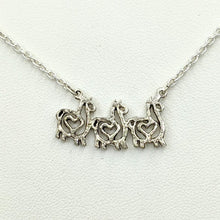 Load image into Gallery viewer, Alpaca or Llama Compact Spiral Bar Necklace with Hearts - with 3 animals  - Sterling Silver