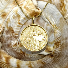 Load image into Gallery viewer, Alpaca Huacaya Silhouette Profile Coin Pendant