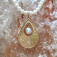 Load image into Gallery viewer, Alpaca or Llama Celestial Spirit Teardrop Pendant with Pearl