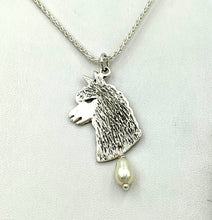 Load image into Gallery viewer, Alpaca Huacaya Head Pendant or Pin with Freshwater Pearl Dangle