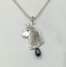 Load image into Gallery viewer, Alpaca Huacaya Head Pendant or Pin with Freshwater Pearl Dangle