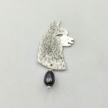 Load image into Gallery viewer, Alpaca Huacaya Head Pendant or Pin with Freshwater Pearl Dangle
