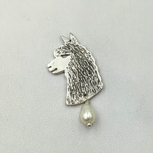 Load image into Gallery viewer, Alpaca Huacaya Head Pendant or Pin with Freshwater Pearl Dangle