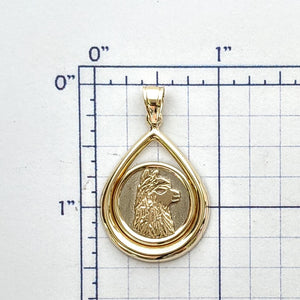 Alpaca Huacaya Silhouette Teardrop Coin Pendant Two-Tone 14K Yellow and White Gold- Limited Edition