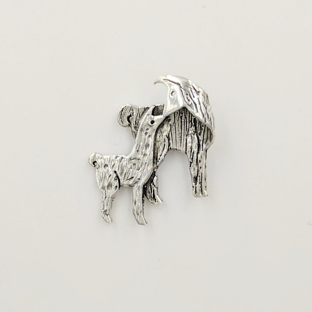 Llama Kiss Pin - Sterling Silver Mother with Sterling Silver Baby Cria