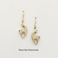 Load image into Gallery viewer, Alpaca or Llama Spirit Crescent Earrings - Petite size with Pave set diamonds  14K Yellow Gold on wires