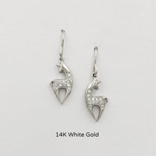 Load image into Gallery viewer, Alpaca or Llama Spirit Crescent Petite Earrings with Pave Diamonds White Gold on French wires