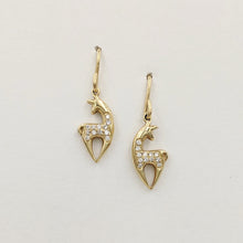 Load image into Gallery viewer, Alpaca or Llama Spirit Crescent Petite Earrings with Pave Diamonds Yellow Gold on French wires