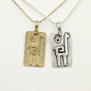 Alpaca or Llama Quechua Petroglyph Pendants - 14K Yellow Gold and Sterling Silver - both smooth and shiny finishes