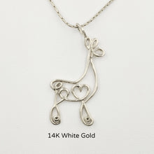 Load image into Gallery viewer, Alpaca or Llama Romantic Ribbon Pendant - Looks like a continuous line drawing made onto the shape of an alpaca or llama Smooth finish 14K White Gold