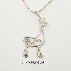 Alpaca or Llama Romantic Ribbon Pendant - Looks like a continuous line drawing made onto the shape of an alpaca or llama Smooth finish 14K White Gold