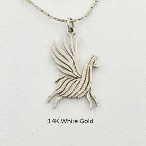 Alpaca or Llama Winged Soaring Spirit Pendant - 14K White Gold  Animal fiber finish