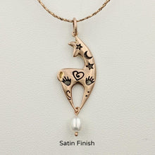 Load image into Gallery viewer, Alpaca or Llama Spirit Image Pendant with a White Freshwater Pearl Dangle Satin finish  !4K Rose Gold