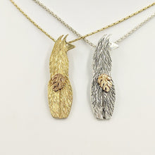 Load image into Gallery viewer, Llama Swoosh Tush Pendants - View from behind 14K Yellow Gold Llama with  14K Rose Gold tail that actually moves Sterling Silver Llama with a 14K Rose Gold tail that actually moves