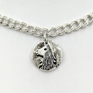 Llama Relic Style Coin Charm - Sterling Silver