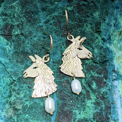 Llama Head Silhouette Earrings With or Without Pearl Dangle