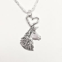 Load image into Gallery viewer, Llama Head Silhouette Profile Pendant with Heart