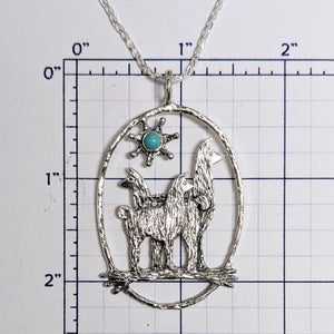 Llama Tri- Herd Oval Pendant with Colorful Cabochon Accent