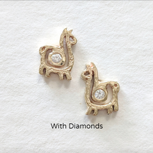Load image into Gallery viewer, Alpaca or Llama Compact Spiral Earrings - Posts; 14K Yellow Gold with Diamond Accents