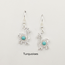 Load image into Gallery viewer, Alpaca or Llama Compact Spiral  Earrings with Turquoise Gemstones - Sterling Silver on French Wires