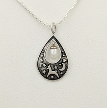 Load image into Gallery viewer, Alpaca or Llama Celestial Spirit Teardrop Pendant with Pearl  Sterling Silver with white freshwater pearl dangle