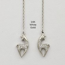 Load image into Gallery viewer, Alpaca or Llama Spirit Crescent Petite Earrings with Pave Diamonds White Gold on threaders