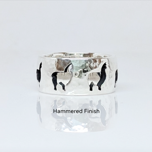 Alpaca Huacaya Silhouette Icon Punch Ring  - Hammered finish sterling silver