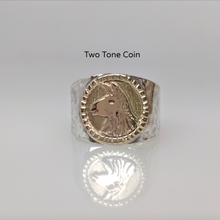 Load image into Gallery viewer, Llama Silhouette  Profile Coin Ring - two tone 14K Gold Coin Accent  Decorative rim