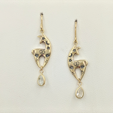 Load image into Gallery viewer, Custom Spirit Image  Earrings with Teardrop CZ Dangle Accents - 14K Yellow Gold on French Wires
