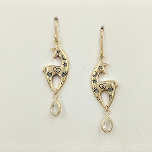 Custom Spirit Image  Earrings with Teardrop CZ Dangle Accents - 14K Yellow Gold on French Wires