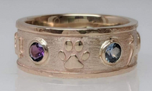 Load image into Gallery viewer, Custom Ring with various Symbols - Paw Icon - 14K Yellow Gold with Faceted Gemstone Accent