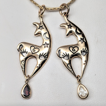 Load image into Gallery viewer,  2 Custom Spirit Image Pendants with Genuine Garnet and Clear CZ Teardrop Dangle Accents - 14K Yellow Gold