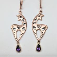 Load image into Gallery viewer, Custom Spirit Image  Earrings with Teardrop Amethyst Dangle Accents - 14K Rose Gold on French W