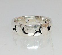 Load image into Gallery viewer, Custom Ring  Punch with Leaping  Llama or Alpaca Icons -  Also Stars and a Moon - Sterling Silver  Hammered Finish