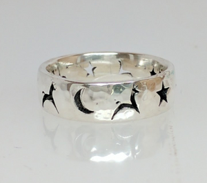 Custom Ring  Punch with Leaping  Llama or Alpaca Icons -  Also Stars and a Moon - Sterling Silver  Hammered Finish